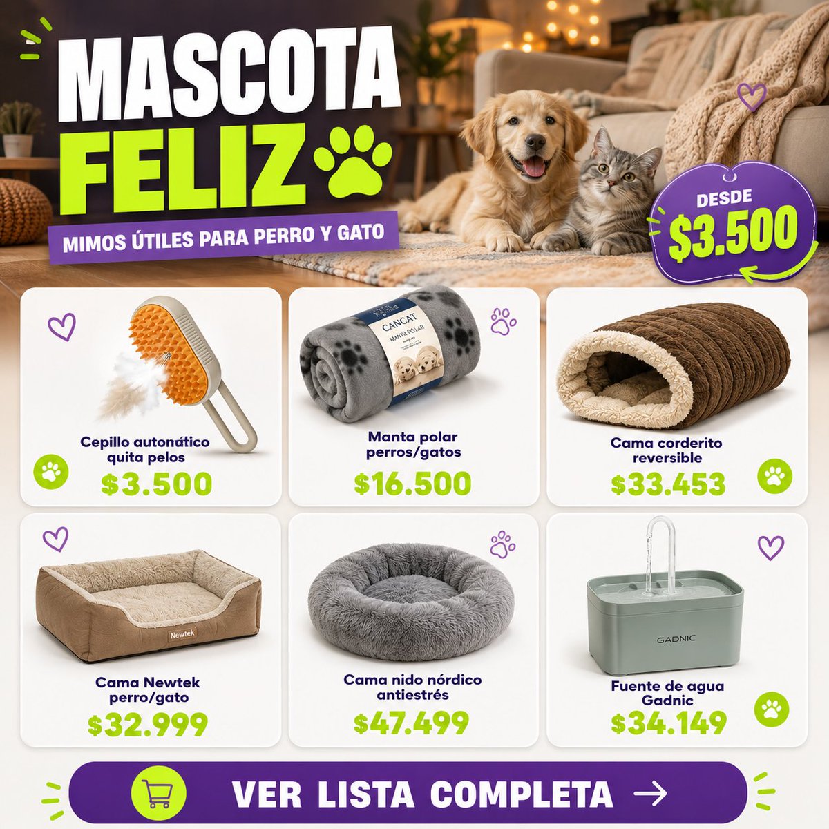 Promofy_Ar's tweet photo. 🐾 Ellos no piden mucho, pero una camita, una manta o un juguete nuevo les cambia el día. 

Armamos una lista con productos útiles para perro y gato. 

Mirá la lista completa.