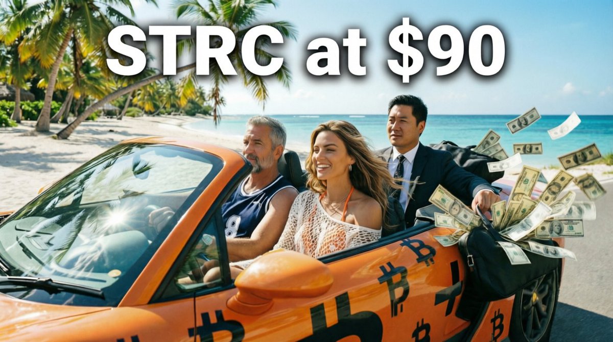 cecu's tweet photo. @AdamBLiv I made this earlier in the day. Saylor is driving, Phong is "holding the bags" since he bought $1M in STRC @ $90, but they are now filled back with money since it is back at $90. The chick in the passenger seat is the 'engineer' from the STRC Ad. https://t.co/2gbdfAUVQi