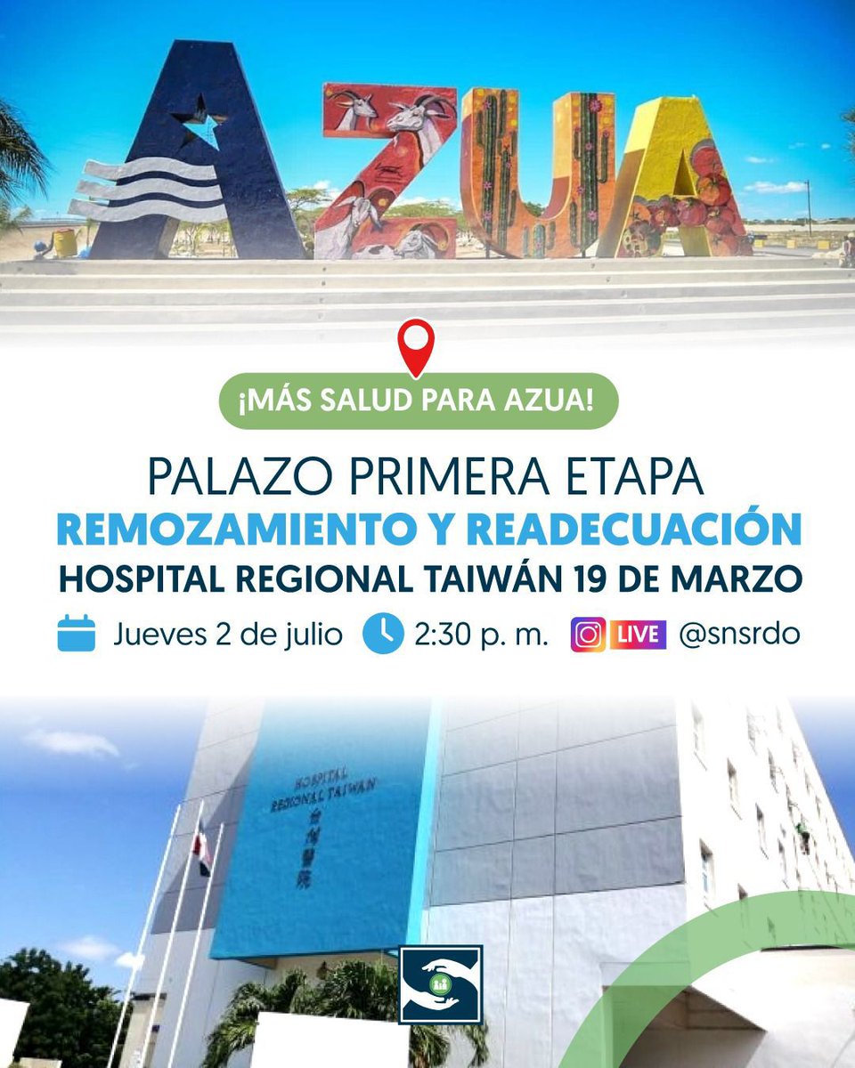 CentroResideRD's tweet photo. 🏥 ¡Más salud para Azua!

✅Hoy, el director ejecutivo del Servicio Nacional de Salud, @dr.juliolandron, dará el primer palazo para el inicio de los trabajos de remozamiento general y la readecuación del Hospital Taiwán 19 de Marzo.

#SNSAvanza
#HospitalTaiwán19DeMarzo
#SNSAzua https://t.co/qg077xmf4E