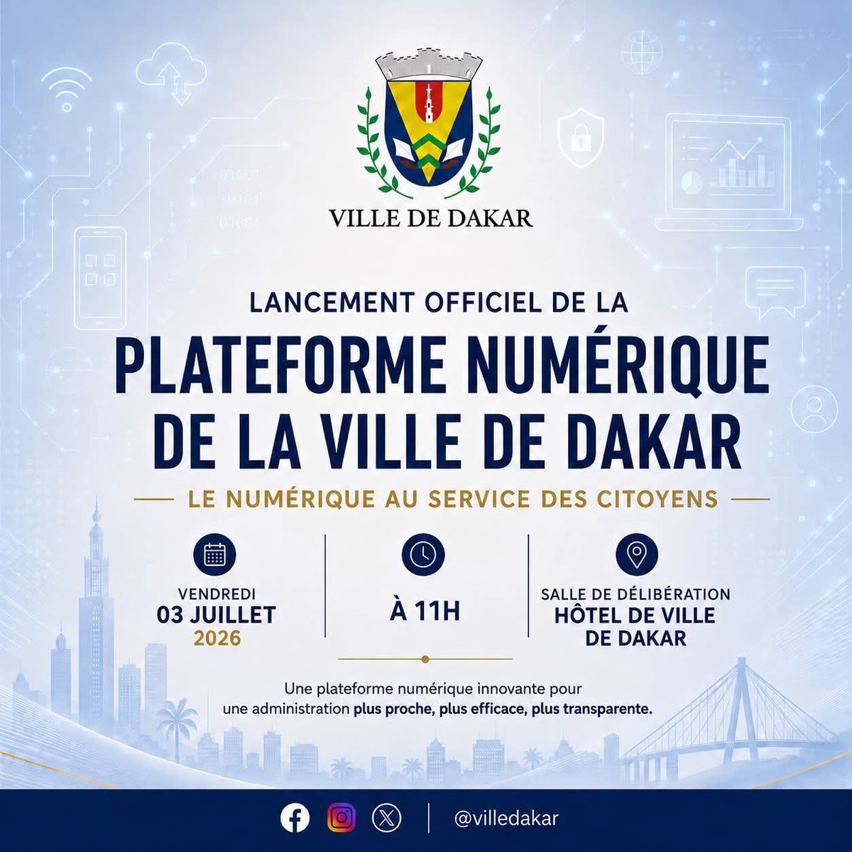 boullygalissa's tweet photo. Mise en ligne de la plateforme numérique de la Ville de Dakar.
À suivre en direct sur la Rtmd, ce vendredi 03 juillet, à partir de 11h00.
Avec Le meilleur Maire de l’histoire de la Ville de Dakar, la proximité n’est plus un Slogan mais une réalité
#RTMD
#Villededakar
#Dakar2026
#followers