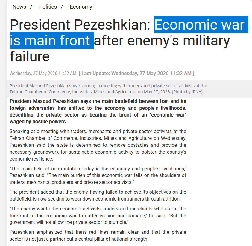 AbdullahHaider's tweet photo. Another tiresome narrative is development economics. The mainstream theory is that Iran's reformists focus on the domestic economy to placate protesters. That's simply untrue, econ itself is about war and he says red lines are non-negotiable (war-ready): https://t.co/dZpJyTxKtM https://t.co/cZ2wjKeD6T