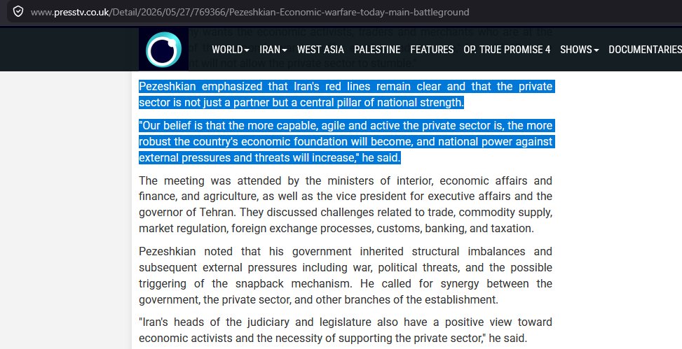 AbdullahHaider's tweet photo. Another tiresome narrative is development economics. The mainstream theory is that Iran's reformists focus on the domestic economy to placate protesters. That's simply untrue, econ itself is about war and he says red lines are non-negotiable (war-ready): https://t.co/dZpJyTxKtM https://t.co/cZ2wjKeD6T