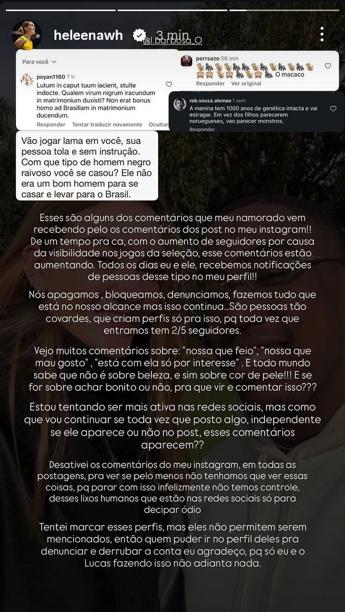 iirinakoroleva's tweet photo. helena escancarando os comentários racistas que o namorado e ela vem recebendo nos últimos meses, que povo doente cara 😕 https://t.co/Suab1ihEl1