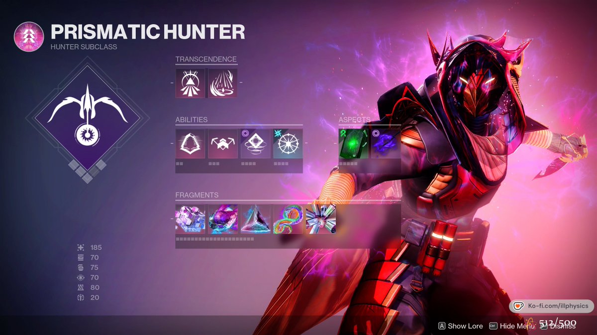 illPhysics's tweet photo. PvP build I settled on for Gnawing Hunger. 

Zen Moment doesn't come on it so DSR and Arrowhead Brake were next best. DSR meant I couldn't have a damage perk, but more uptime on an Overshield (especially b/c I'm on Prismatic without Echo of Vigilance) was next best. https://t.co/A6Ismi9cw5