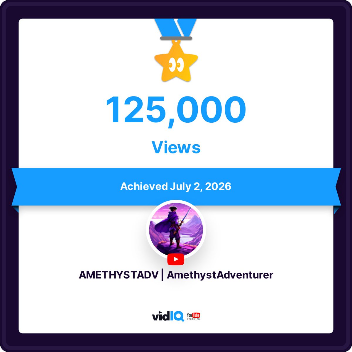 AmethystADV's tweet photo. Super proud of this achievement!
@vidiq #vidiq #smallyoutuber #smallcontentcreator #rpg #jrpg #amethystadv
https://t.co/Z2PLY29kkJ https://t.co/AsZHFleJv8