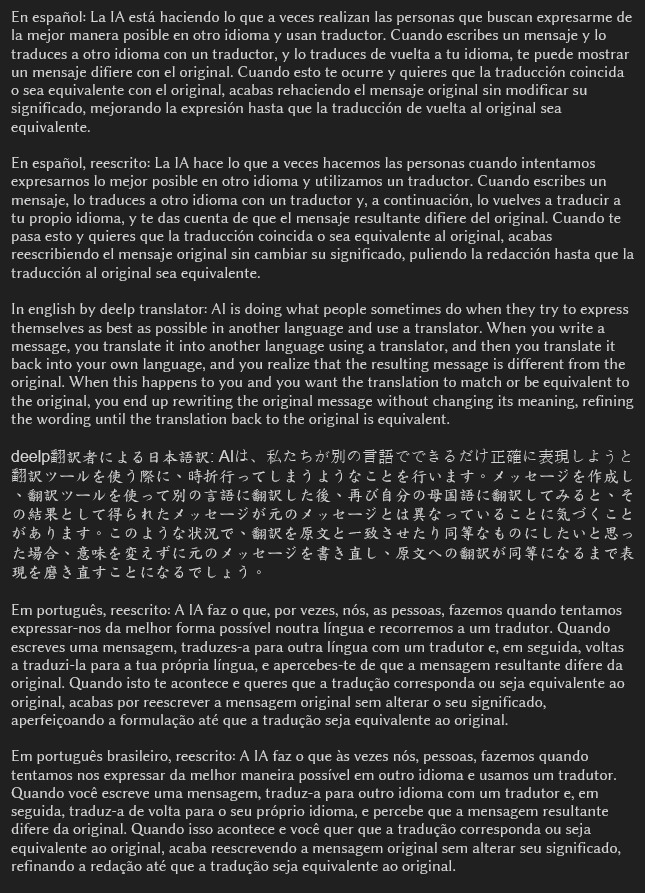 makhiscal's tweet photo. El problema es que, al traducir, la IA asume el papel del autor del texto original y, como no es el autor, el significado se ve alterado —para bien o para mal— dependiendo del texto. https://t.co/qgpLmEUSLR