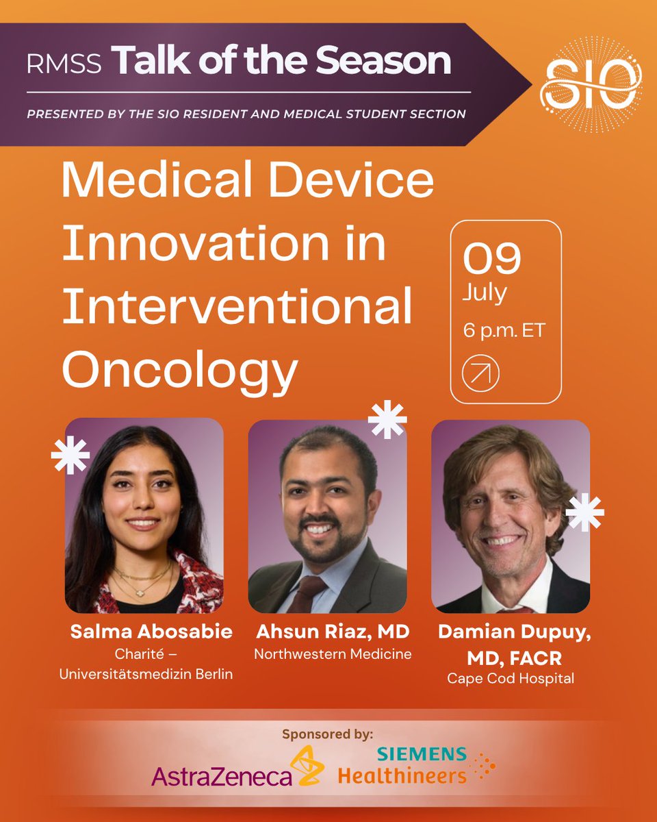 SIO_Central's tweet photo. RMSS Talk of the Season: Medical Device Innovation in Interventional Oncology. Explore how clinicians help translate unmet needs into device concepts, define their role in advancing new technology, and engage in innovation. Register: https://t.co/Vdwf74ufcW https://t.co/iT1OH9Z2KZ