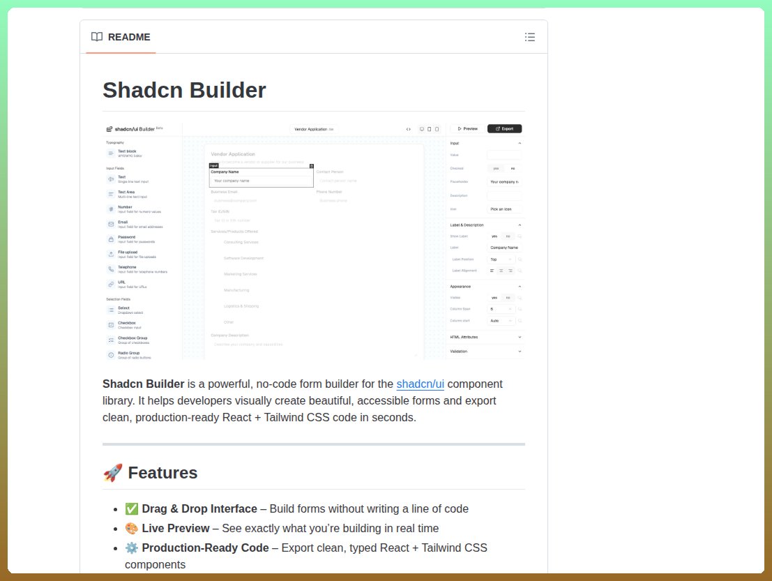 tom_doerr's tweet photo. Drag-and-drop form builder for shadcn/ui

https://t.co/9pQQJtX4t7 https://t.co/vlTQ9IaNLH