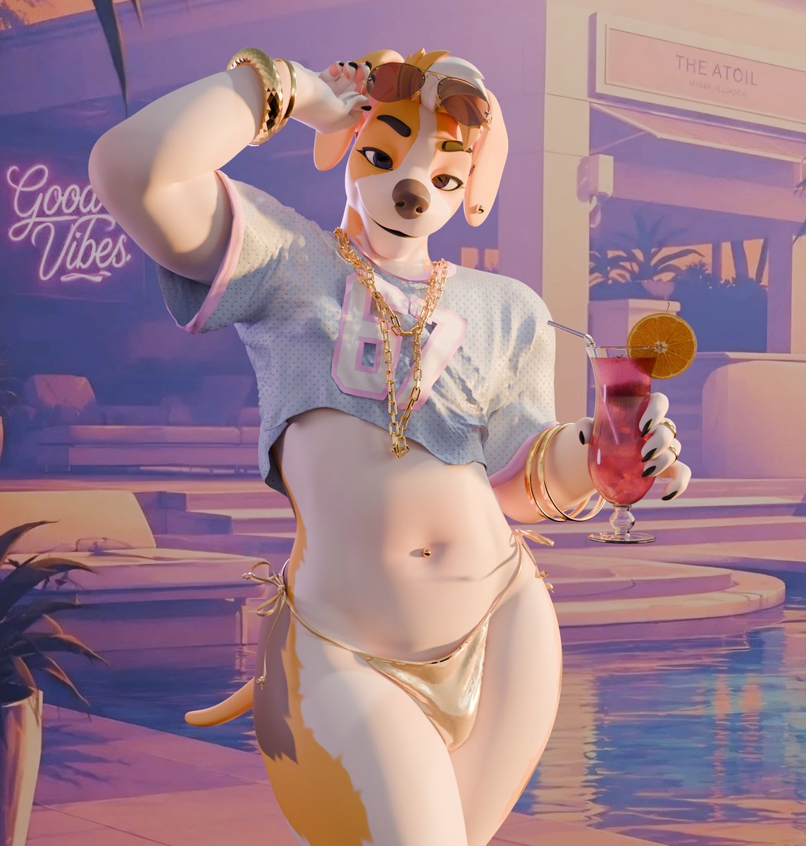 FrikWoof's tweet photo. He's excited to meet you in Vice City! Hope to see you there~ ❤️ 🥂🌃
Bagel owned by @PoundPoundCake 
Model created by @Leothemodeler https://t.co/bl5NsImwYY