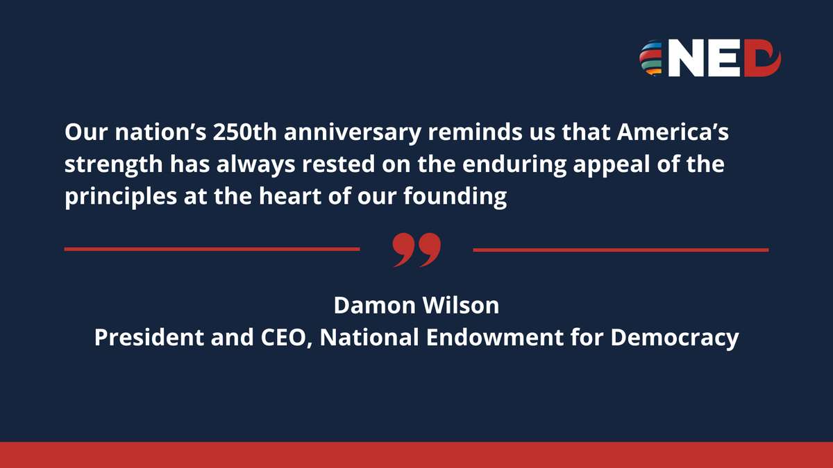 NEDemocracy's tweet photo. As America marks its 250th anniversary, @NEDemocracy celebrates the enduring promise of freedom and stands with people around the world working to secure their fundamental rights.

Read our 4th of July statement #A250: https://t.co/mnkm4HrszG https://t.co/VvKKNz3gig