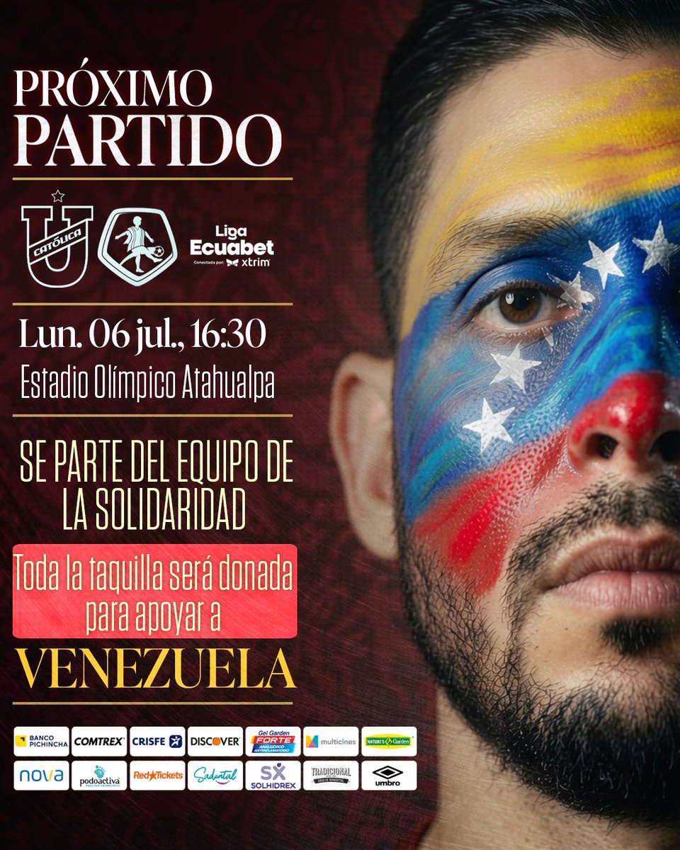 UCatolicaEC's tweet photo. 🔝El lunes jugamos la fecha 1️⃣7️⃣ de la Liga Pro 

📍 Quito
⏰ 16h30
🏟️ Estadio Olímpico Atahualpa 

Vamos 💪 

¡La Nueva Chatoleí! 🔵⚪️

#FamiliaCammarata 
#TodosPorCatólica 
#ALaManeraCammarata https://t.co/ByOmNrE4z9