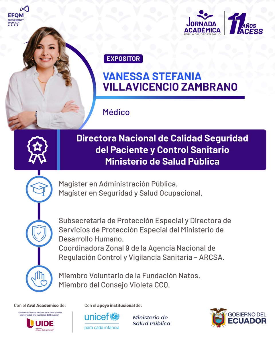 Acess_Ec's tweet photo. Conoce más sobre seguridad del paciente, con nuestra expositora la Dra. Vanessa Villavicencio, Directora Nacional de Calidad, Seguridad del Paciente y Control Sanitario de @Salud_Ec. 

➡️ Inscríbete: https://t.co/kAkYEvsS64
➡️ Revisa la agenda: https://t.co/DRgA5XaWHH
¡No faltes! https://t.co/O4Ik9Y2na3