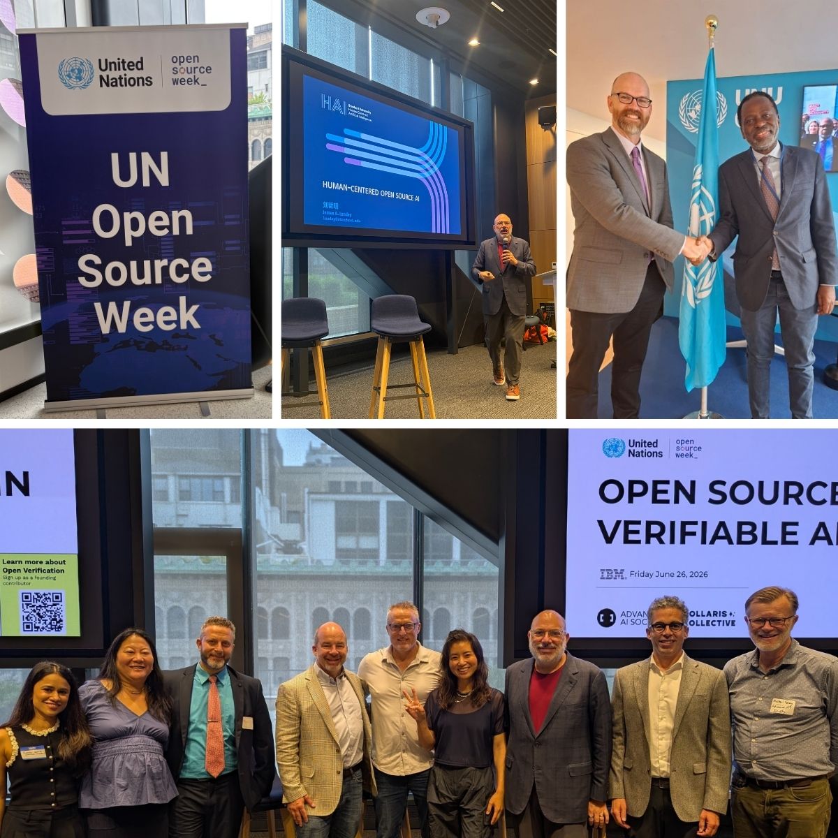 StanfordHAI's tweet photo. 📸 During the #UNOpenSourceWeek 2026, @StanfordHAI's James @Landay and Zach Chandler participated in critical discussions focused on advancing open source collaboration in support of the @UN #SustainableDevelopmentGoals and the #GlobalDigitalCompact. @ODET_UN @UN_OICT https://t.co/2SDfU5skSj