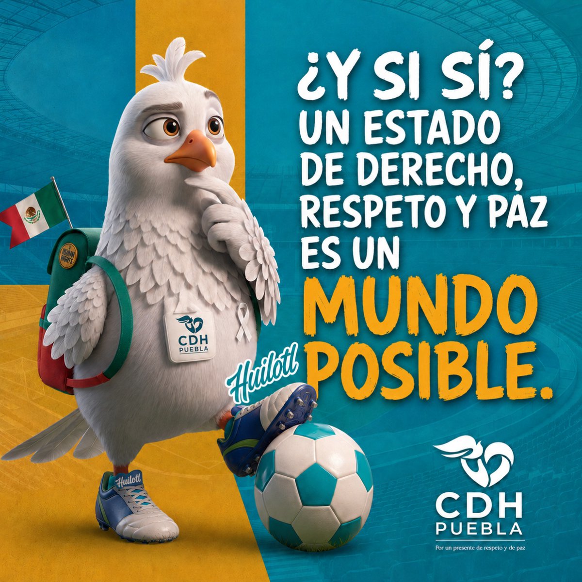 CDHPuebla's tweet photo. ¡El cambio empieza con una gran jugada en equipo! 👟⚽

¿Te has preguntado cómo sería vivir en un entorno donde la paz y los derechos de cada persona sean la prioridad? Huilotl lo tiene claro: ¡ese mundo es totalmente posible! 🕊️

Este es nuestro recordatorio diario de que el respeto a la dignidad humana es el verdadero campeonato que debemos ganar todos los días.

Cuéntanos, ¿cuál es tu acción diaria para promover la paz? 👇 #CDHPuebla #MundialConDerechos