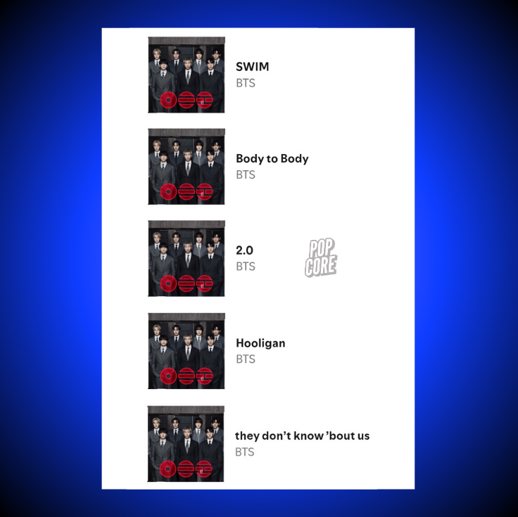 TheePopCore's tweet photo. BTS' "ARIRANG" becomes the FIRST and ONLY 2026 album to have five songs each spend over 100 days on the Global Spotify Chart. https://t.co/ALvqpeIz2p