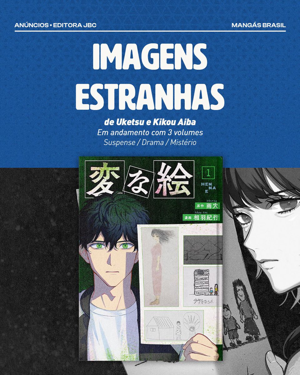 MangasBrasil's tweet photo. 🚨ANÚNCIOS! A @editorajbc anunciou, durante seu painel realizado no primeiro dia do Anime Friends 2026, a publicação de dois novos mangás em seu catálogo.

O primeiro título é Love Bullet, de inee, um mangá de ação girls love que está em andamento no Japão e conta, até o momento, com três volumes publicados.

A história se passa em um mundo contemporâneo onde os cupidos resolvem problemas amorosos não com arcos e flechas, mas com armas de fogo. No entanto, quando diferentes cupidos entram em conflito sobre a melhor forma de solucionar um triângulo amoroso, a disputa acaba se transformando em um intenso tiroteio.

O segundo anúncio foi Imagens Estranhas, adaptação em mangá do livro homônimo de Uketsu, com arte de Kikou Aiba. A série também segue em publicação no Japão e possui três volumes lançados até o momento.

A obra acompanha uma série de ilustrações aparentemente inocentes que escondem pistas sobre crimes e mistérios. Entre elas estão os rabiscos de uma mulher grávida que ocultam um terrível aviso, o desenho de uma criança que revela um segredo perturbador e o último esboço feito por uma vítima de assassinato, que se torna a chave para desvendar uma complexa rede de mistérios.

A JBC também informou que realizará novos anúncios durante todos os dias do Anime Friends 2026, que segue até domingo.m