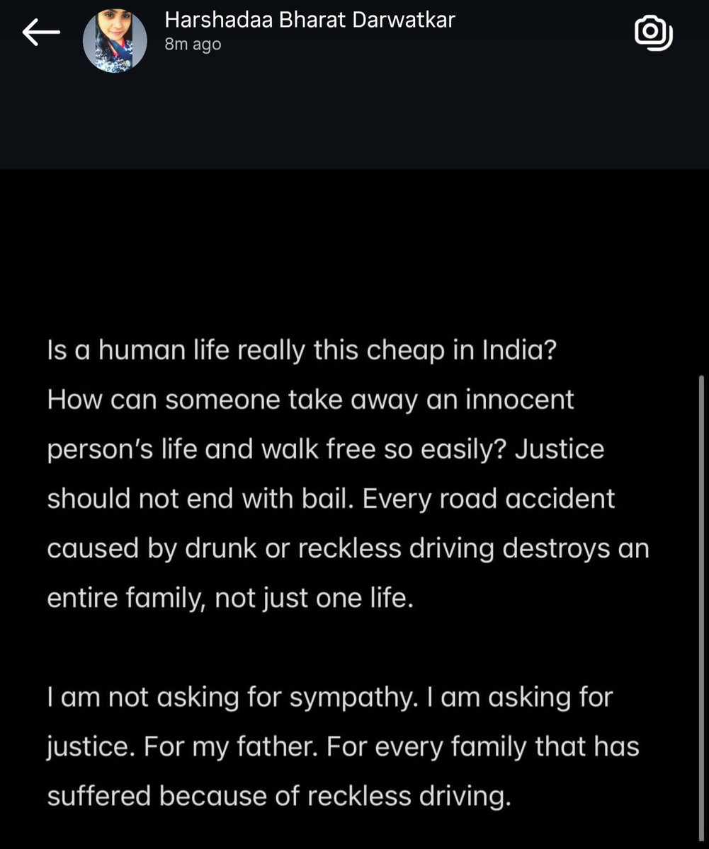 vish511's tweet photo. As Harshada’s friend: Her father Mr. Bharat Darwatkar died in a hit-and-run on at. He donated 6 organs. Accused got bail in 7 days
@CMOMaharashtra @Dev_Fadnavis @mieknathshinde  @pune_police 
Please ensure speedy trial + victim compensation under MV Act Sec 164. https://t.co/wCOGhE798a