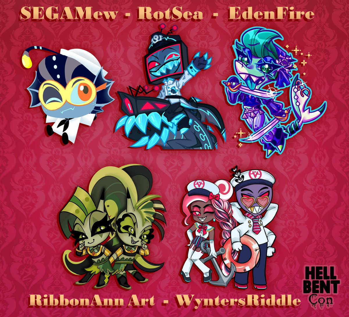 hellbentcon's tweet photo. Artists:

- Sailor Baxter: @SEGAMew

- Sailor Vox &amp; Shok.wav: @RottingSea

- Pirate Chaz: @EdenfireArt

- Pirate Glitz &amp; Glam: @RibbonAnn_Art

-Sailor Val &amp; Velvette: @WyntersRiddle https://t.co/0S4UddMssz