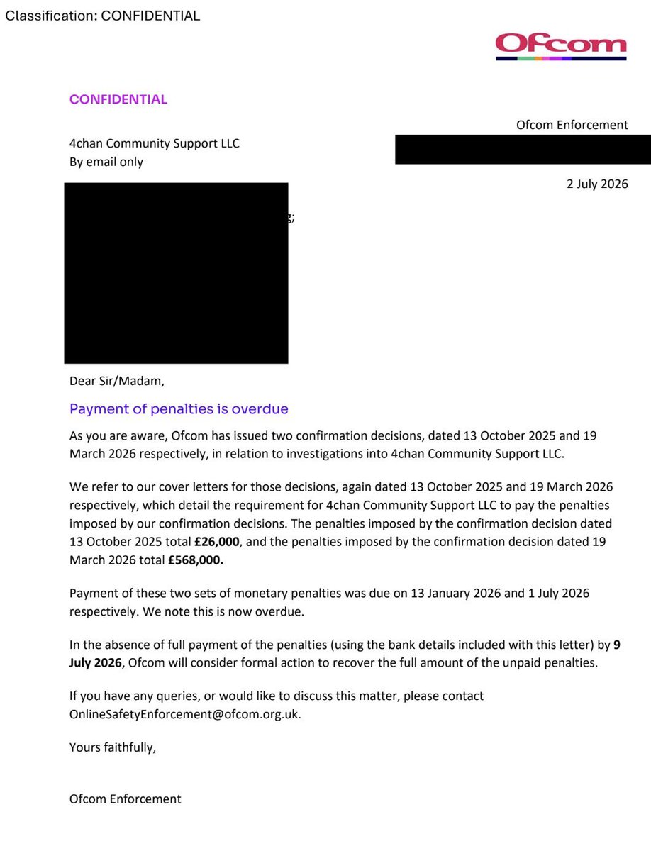 KiwiFarmsDotNet's tweet photo. The UK's OFCOM regulator has issued a final warning and 7-day compliance timeline for a £587,000 fine (US$758,000). The Kiwi Farms and 4chan are co-plaintiffs in a lawsuit against OFCOM in the US.

Our lawyer has responded with a giant hamster.

https://t.co/eZJIhtP0lG https://t.co/INPxDE57MM