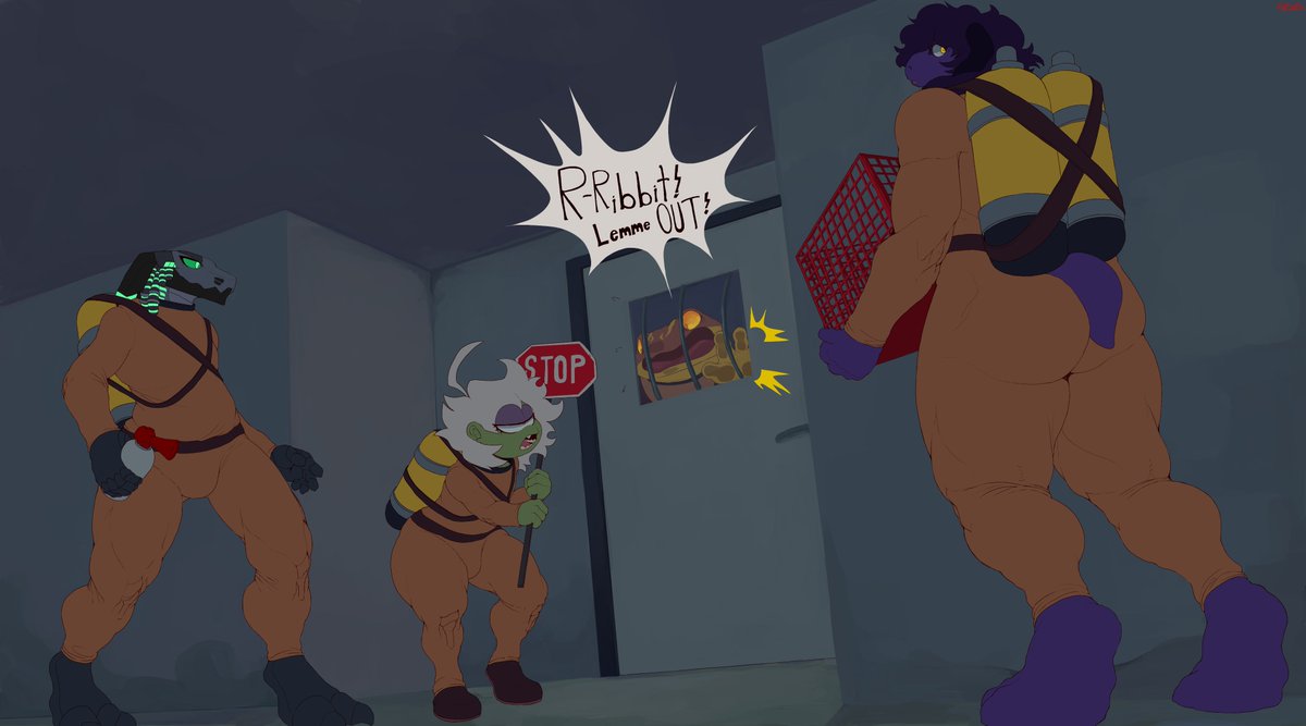 HubbyRobo's tweet photo. I'll never forget... inverse teleporting into a locked room WITH NO KEY, and having to beg and plead the group to LEMME OUT.   Should do it again...  Ah right, this is an old piece from 2024, decided to finally upload it here. Features @Funk_Spunky @Cydronix and @VeryBatty. -v- https://t.co/aiqF9ezq6c