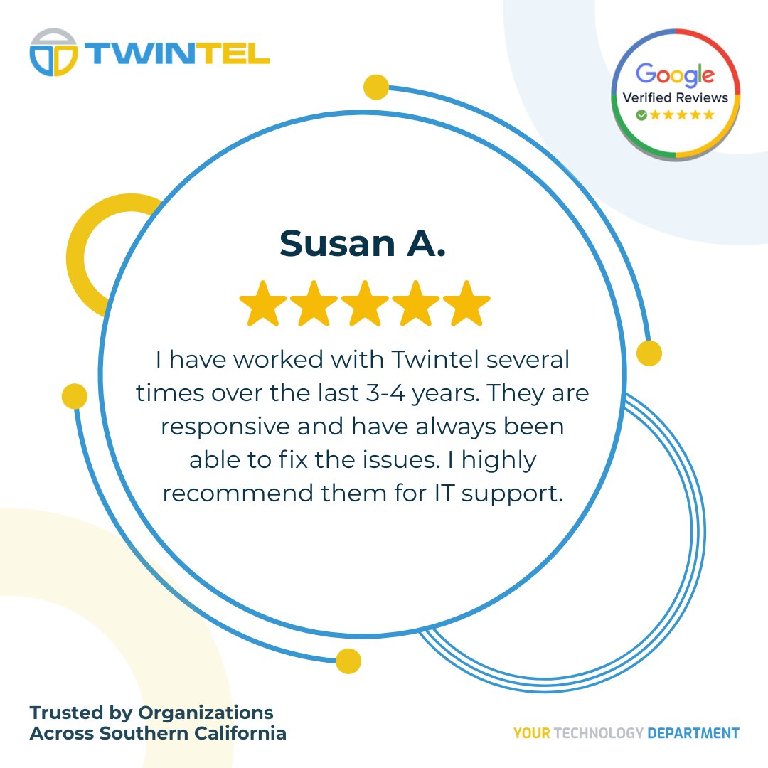 TWINTEL's tweet photo. โญ Thank you for the 5-star review! We appreciate your trust in Twintel. Learn more: https://t.co/MxnqnOBpse
#Twintel #GoogleReviews #ITSupport #ManagedITServices #YourTechnologyDepartment https://t.co/l11ceGrR5w