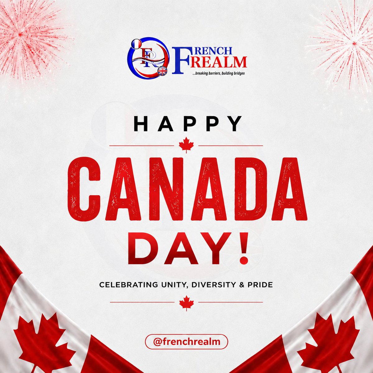 FrenchRealmFR's tweet photo. 🍁 Happy Canada Day! 🇨🇦
Today, we celebrate the values that bring people together, unity, diversity, inclusion, and opportunity.
Wishing everyone across Canada a joyful and memorable celebration.
Happy Canada Day from French Realm! ❤️🤍
#happycanadaday🇨🇦 #Frenchlanguage https://t.co/EsS1KpFkOX