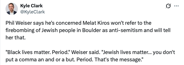 ForIncremental's tweet photo. Sirota: Phil Weiser and Melat Kiros should team up to address important issues like campaign finance

Weiser: Let's lecture her on anti-semitism instead https://t.co/tB3sAhyRXj