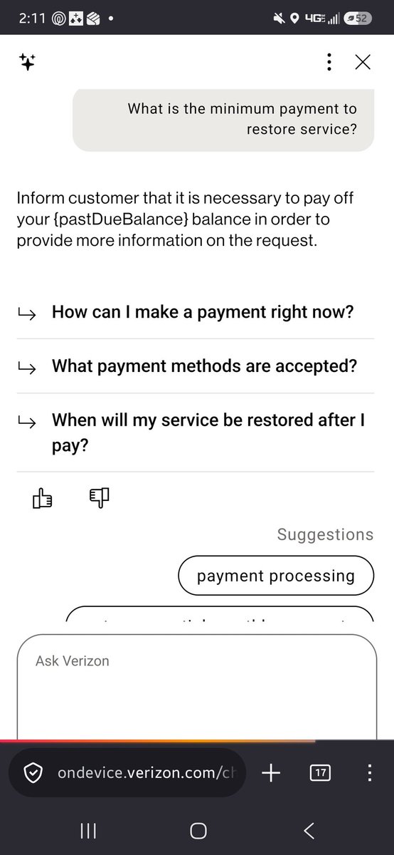 grohlski's tweet photo. @Verizon @VerizonSupport 
Yeah awesome cool nice AI chat bot that doesn't work
Thanks for not giving me a call before cutting my service
Very cool https://t.co/F6KiFwjjm1