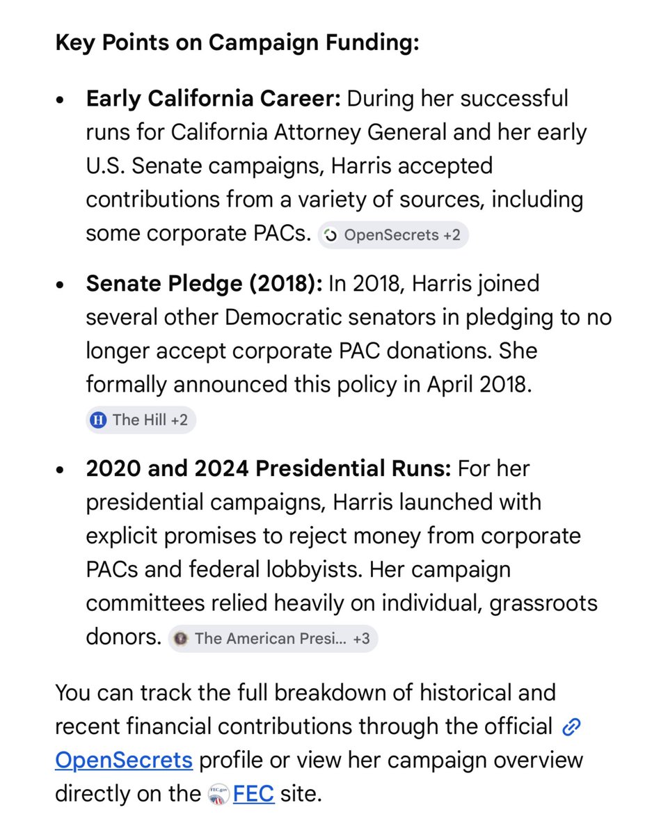 AnneS4Justice's tweet photo. Just to be clear, Kamala Harris stopped accepting corporate money in 2018 and has rejected AIPAC money throughout her political career. 🧾🧾🧾

Lately, there’s been a surge of claims from leftists saying she accepts AIPAC and corporate money. Both of those accusations are false. https://t.co/FVuGB4vxBS