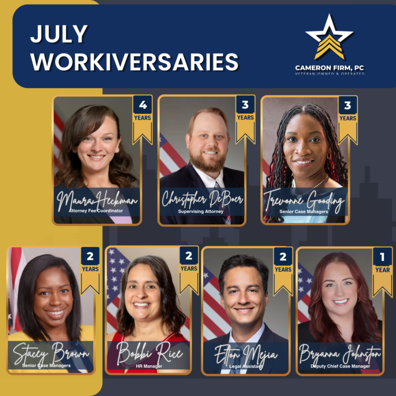 cameronfirmpc's tweet photo. Celebrating Our July Anniversaries🏅 
Behind every veteran we represent is a team that shows up, day after day, to fight for the benefits they earned. Thank you for the years you've given, and for the commitment you bring to those who served.
#EmployeeAppreciation #CameronFirm https://t.co/ulLHyhG9FD