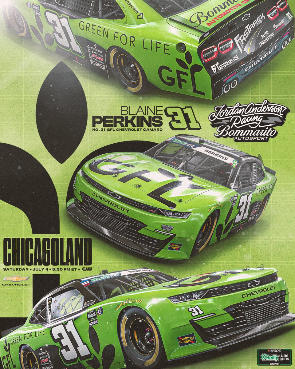 JARnascar's tweet photo. .@GFLenv will be riding along with @BlainePerkins21 for the first time in 2026 at @ChicagolndSpdwy!

#NASCAR | #Cuervo300 https://t.co/NoHwpUSbPj