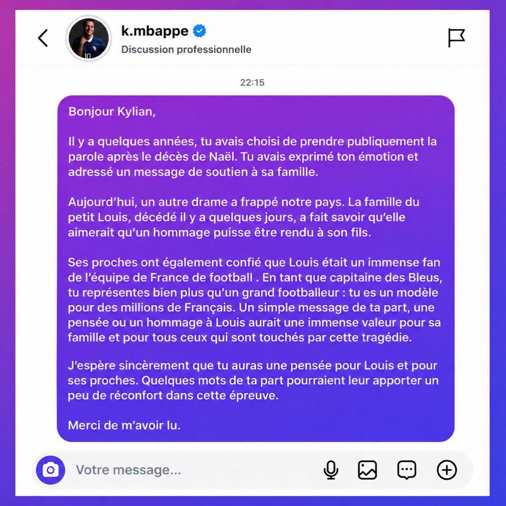 vcatteau_'s tweet photo. Pour Louis, pour sa famille, et pour tous ceux qui pensent à lui. @KMbappe #JusticePourLouis https://t.co/1etax23Cas