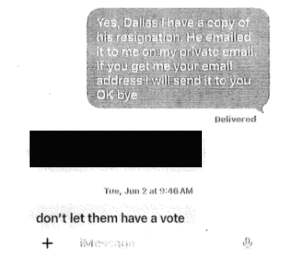 wakedems's tweet photo. In a bombshell news story, Dallas Woodhouse, who oversees North Carolina's "election integrity," was exposed texting, "don't let them have a vote" during deliberations over closing a polling location.

North Carolinians deserve answers now. https://t.co/i7BfZtS0Mb