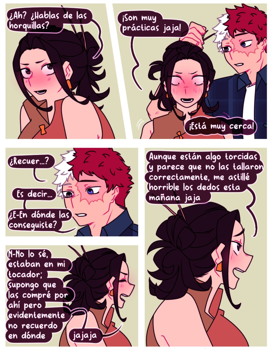 arisarart's tweet photo. "¿Donde termina tu recuerdo?" Cómic TodoMomo 💙❤️
Parte 11
Podemos ver el momento exacto en el que Shoto entró en pánico JAJAJA, y sí, las orquillas las hizo Shoto 💔 
#shoto #Yaoyorozu #mha https://t.co/DTMgycW6TT