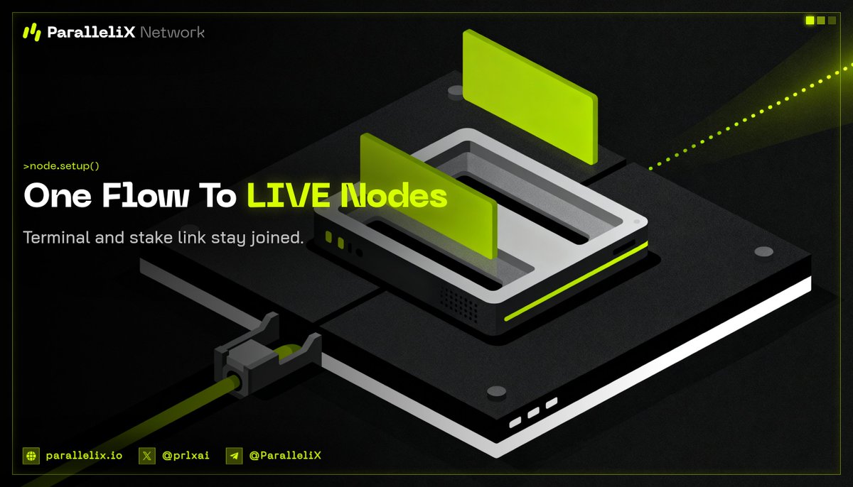 prlxai's tweet photo. Most node installs die in the terminal to browser handoff.
Here's the fix: one line installs, setup detects hardware, pulls the model, creates node identity, and prints a prefilled staking link.
One guided path. No copy paste ritual.
#ParalleliX #AI #NodeCLI https://t.co/dNQuO4oBqr