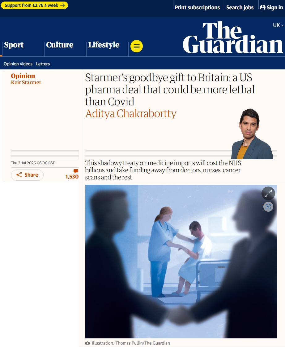 RaggedTP's tweet photo. Starmer and Streeting did a secret pharma deal with Trump which will cost the NHS £45 billion and cause excess mortality of 250,000 patients, at a conservative estimate.
You didn't know about this?
That's because the media kept it quiet.
https://t.co/Xt8Ut4F2OD https://t.co/8AiPxlVOhA