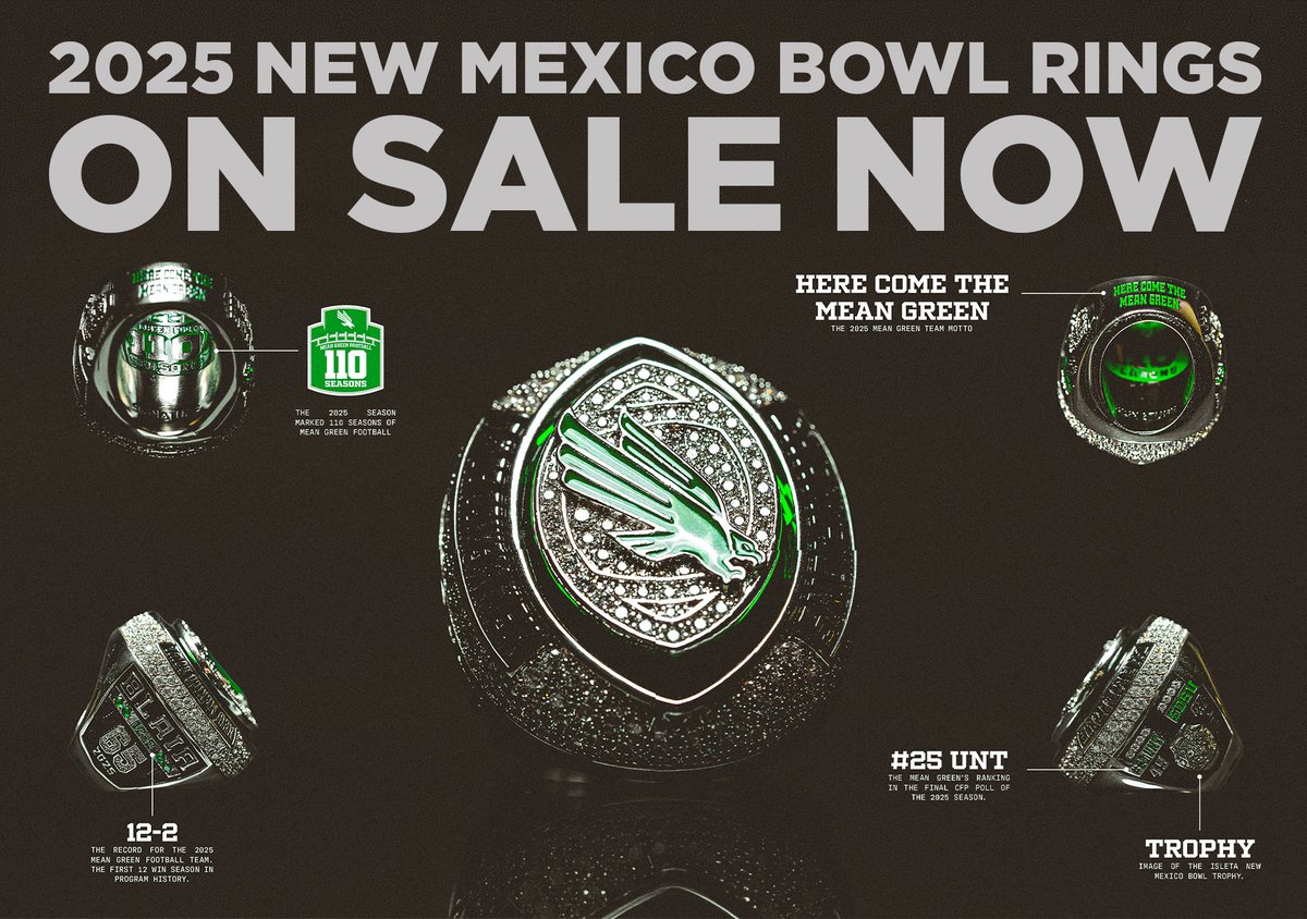 MeanGreenSports's tweet photo. History belongs to those who wear it.

Celebrate a championship season. Claim the official 2025 New Mexico Bowl Champions Ring before the clock runs out on July 31. 💍

🎟️ https://t.co/F1VmcCjIB2

#GMG🦅