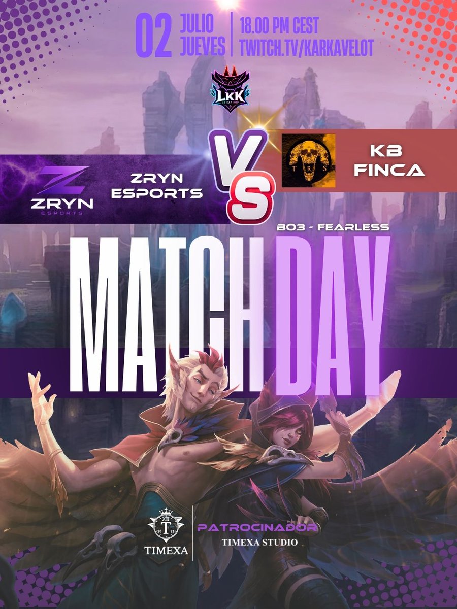 ZRYNesports's tweet photo. ¡¡HOY JUGAMOS LAS SEMI FINALES DE LA @LaKar28524 !! ¿Are u ready KB Finca?

¡Mucho ánimo a nuestros chicos de la liga de las leyendas! 

⚠️ Twitch: https://t.co/M57mvvdDiF
📷#LaKarKup 📷
🏆 Semi- finales
🟣 #WeAreZRYN https://t.co/qKiSFt4blb