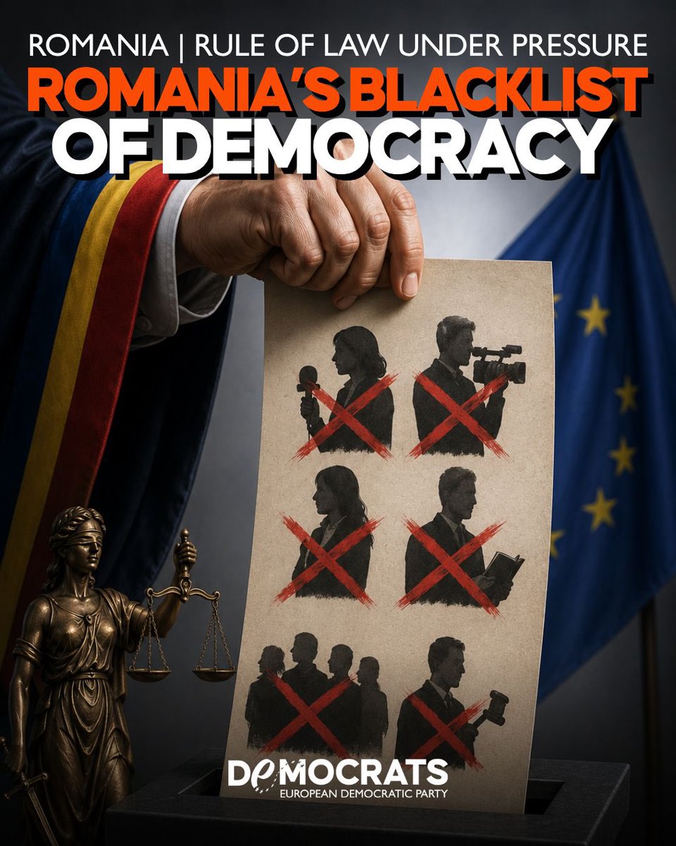 democrats_eu's tweet photo. Something extremely serious is happening in Romania. After an anti-NGO law introduced by the far right and, incredibly, also voted by the Socialists, a new alarm has emerged: Romania’s Superior Council of Magistracy has sent the European Commission a so-called blacklist targeting alleged “enemies of justice”. In reality, those named include journalists, media outlets, NGOs, civic groups and critical voices. Associations, civil society, journalists and even judges have protested. The path Romania is taking is deeply worrying. Civil society and free media are not obstacles to justice: they guarantee transparency, expose abuses and keep democracy alive. As European Democrats, we will keep our spotlight firmly on Romania in the coming days.