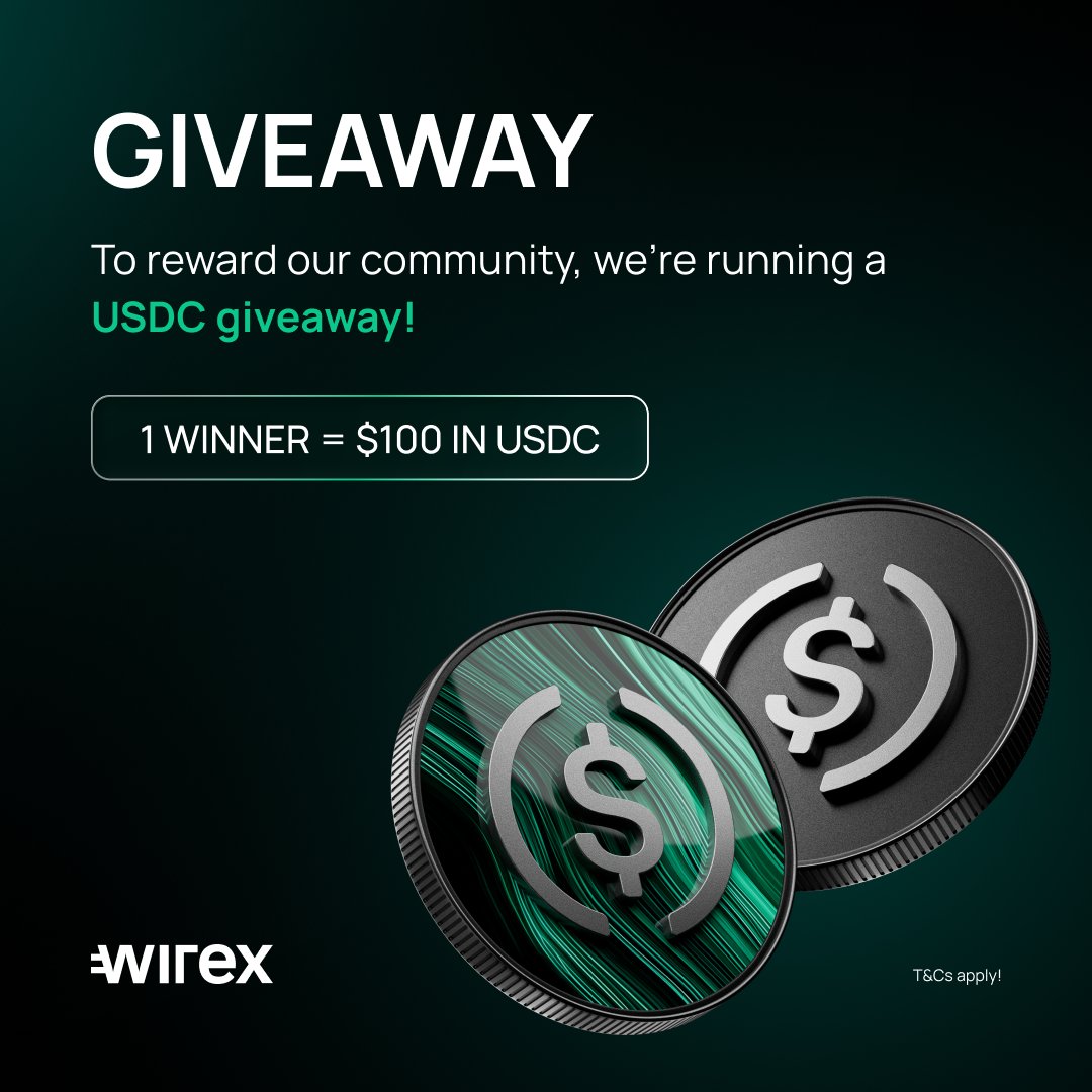 wirexapp's tweet photo. GIVEAWAY TIME! 🎉

Giving away $100 in $USDC to one winner. All you need to do is:

→ Follow @wirexapp
→ RT &amp; Tag 3 friends

Giveaway will run for 5 days. Good luck! https://t.co/JieHUyP67E