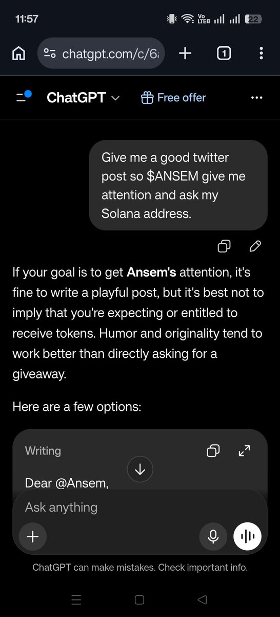 PogiPogs2's tweet photo. Hello @blknoiz06 I ask chatGPT to get your attention about $ANSEM

Let me know which of this will work 😜 https://t.co/1hwEE8zhYQ