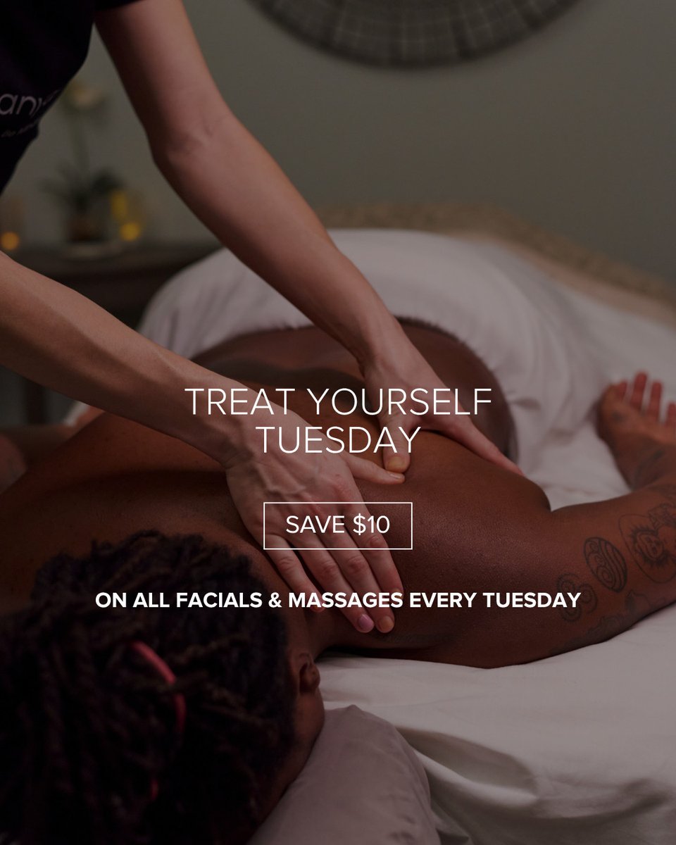 AnanyaSpa's tweet photo. Slip a little calm into your Tuesday routine with $10 off facials and massages, time to trade to-dos for tranquility. ✨ #treatyourself https://t.co/9zmxSx9kZt