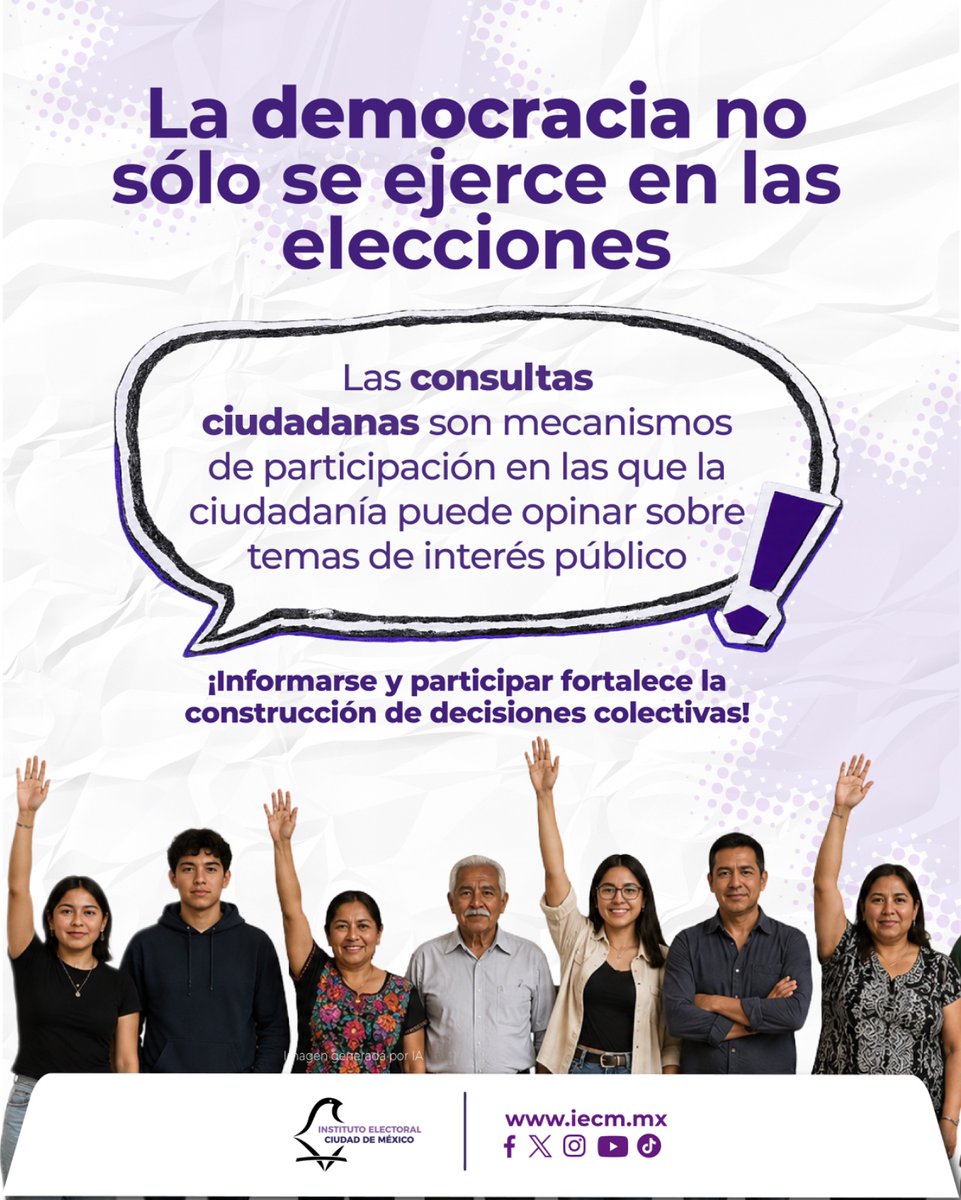 Distrito16IECM's tweet photo. 🗣️ Las consultas ciudadanas son mecanismos de participación a través de los cuales la ciudadanía puede expresar su opinión sobre temas de interés público.
Conoce más sobre las herramientas que fortalecen nuestra democracia participativa. https://t.co/UEKFhQcdMM https://t.co/i7aKTzSAmg