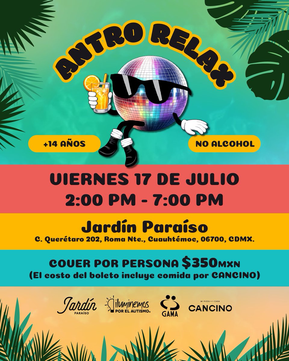 iluminemos_org's tweet photo. "Vuelve Antro Relax" 🥳
No te pierdas un espacio inclusivo para disfrutar, bailar y conocer gente. Con música en volumen moderado, espacios sensoriales y deliciosas pizzas de "Cancino"🍕
Adquiere tu acceso aquí: https://t.co/y5eTicXa9Z
#Autismo #Inclusión #AntroRelax https://t.co/EfzIqv31mW