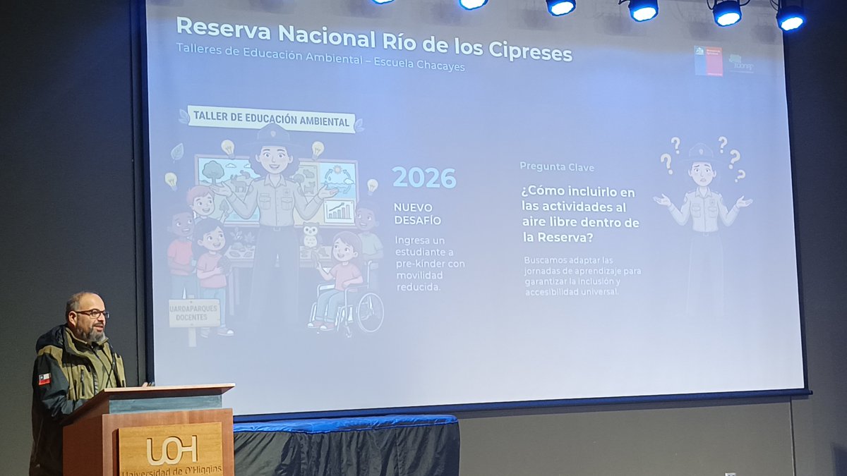 conaf_ohiggins's tweet photo. 🔵#CONAF dio a conocer sus buenas prácticas en espacios públicos inclusivos implementadas en la Reserva Nacional Río de Los Cipreses, durante el seminario "Rancagua Ciudad Inclusiva", organizado por el municipio y @senadis_gob 

👉Guardaparques compartieron su experiencia. https://t.co/5DzJe20y55