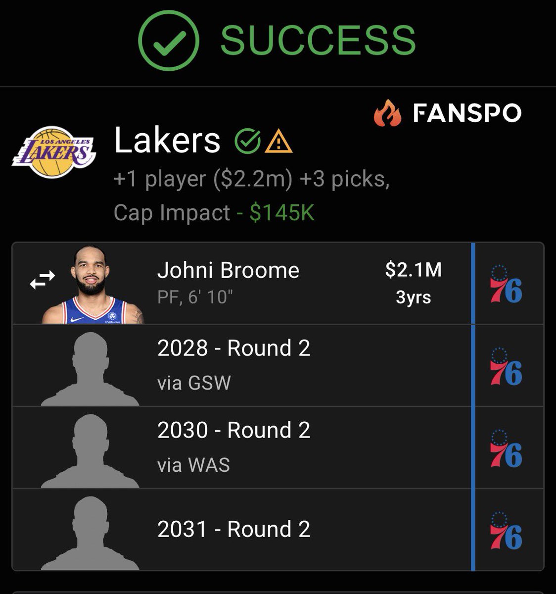 TrillBroDude's tweet photo. The Lakers have like no seconds left and the Sixers have a bunch still. 

Thoughts on this trade that I just randomly cooked up? https://t.co/QgLRGZ0nCP