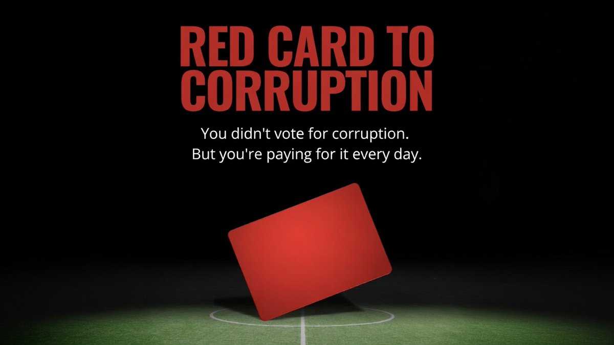 Masoud_km's tweet photo. |🛑| 𝙍𝙚𝙙 𝙘𝙖𝙧𝙙 𝙩𝙤 𝙘𝙤𝙧𝙧𝙪𝙥𝙩𝙞𝙤𝙣 — Citizens didn’t choose it, yet they pay for it daily. 

|🛑| No nation can thrive without "Ending Corruption". 

☑️ #IntegrityFirst 
☑️ #EndCorruptionNow https://t.co/VoGhPQRKcW