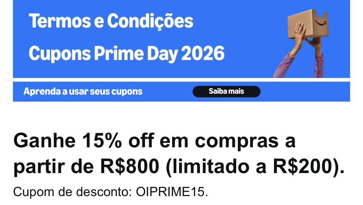 melhoresachadin's tweet photo. 🚨 | Cupom Amazon 

• Ganhe 15% Off em compras acima de R$800. Limitado a R$200

🎟️ Cupom: OIPRIME15

💖 https://t.co/W24dXa2NKh https://t.co/TdYRV26Fyo