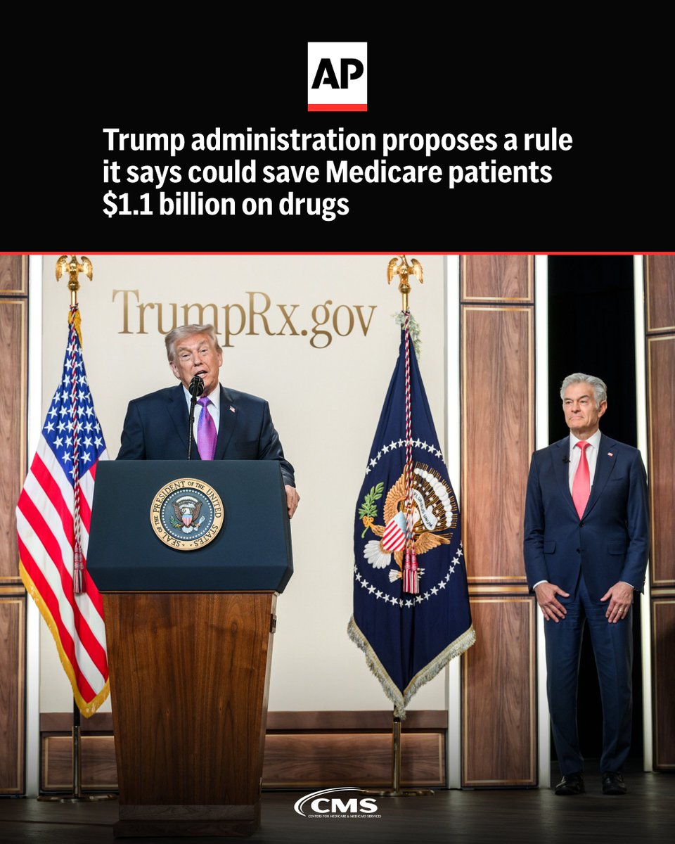 DrOzCMS's tweet photo. Patients shouldn't pay more when hospitals buy drugs at a discount.

The Trump Administration is taking health care costs head-on — putting seniors first, lowering out-of-pocket costs, and making every Medicare dollar work harder. https://t.co/Zp51lRUSPJ