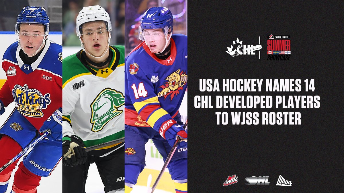 CHLHockey's tweet photo. 1⃣4⃣ players developed in the CHL are set to represent 🇺🇸 later this month when the 2026 #WJSS gets underway in Windsor! 

📰 https://t.co/gwwUtd7W5O https://t.co/Ojhbm9zGZt